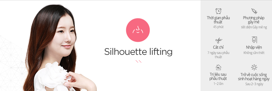 Silhouette Lifting operation time - 30 mins / Anesthesia - sedation / Stitch Removal - No needed / Hospitalization - No needed / Visit - 1 time / Daily Life - After 3~4 days