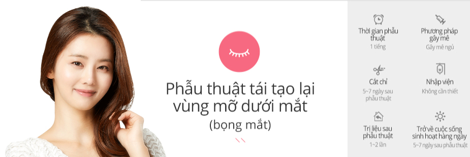 Lower Eyes Fat Realignment (Dark Circle) operation time - 1hour / Anesthesia - sedation / Stitch Removal - 5~7 days After the Surgery / Hospitalization - No needed / Visit - 1~2 times / Daily Life - After 5~7 days